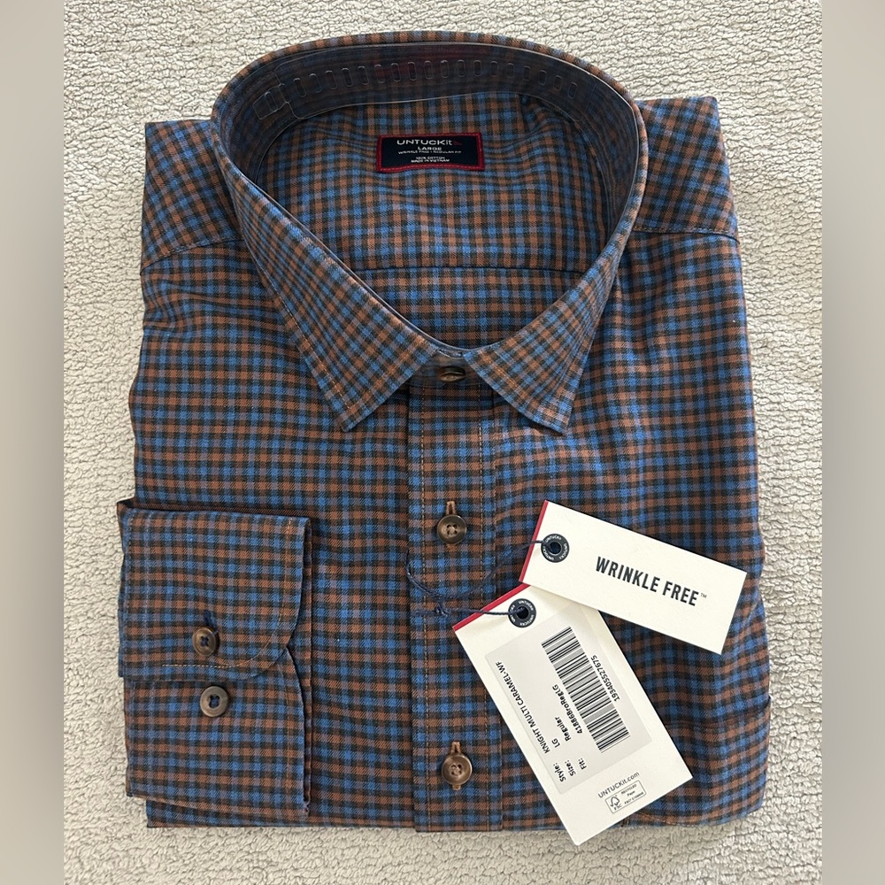 UNTUCKit Men's Blue and Brown Checkered Shirt
